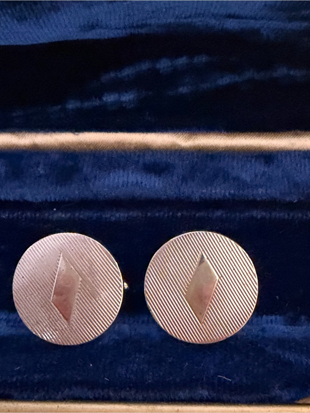 SWANK Silver Tone Round Cufflinks with Diamond Motif